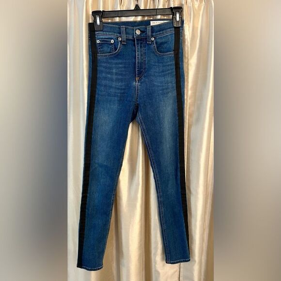 RAG & BONE Mid-Rise Skinny Leg Jeans with black side stripes/Size 26 - Picture 1 of 8